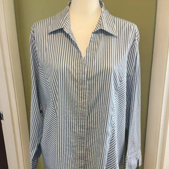 Lee Riders Blue Stripe Shirt Blouse Top Cotton size 1X - Picture 1 of 7